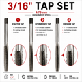 3/16" Tap Set, HSS Hand Threading Tap Set (Set of 3)