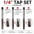 1/4" Tap Set, HSS Hand Threading Tap Set (Set of 3)