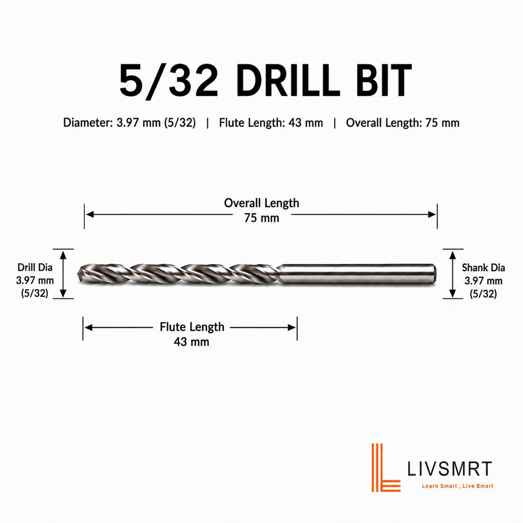 Drill Bit 3.97 mm 5/32 ,HSS Straight Shank Jobber Drill Bit 5/32