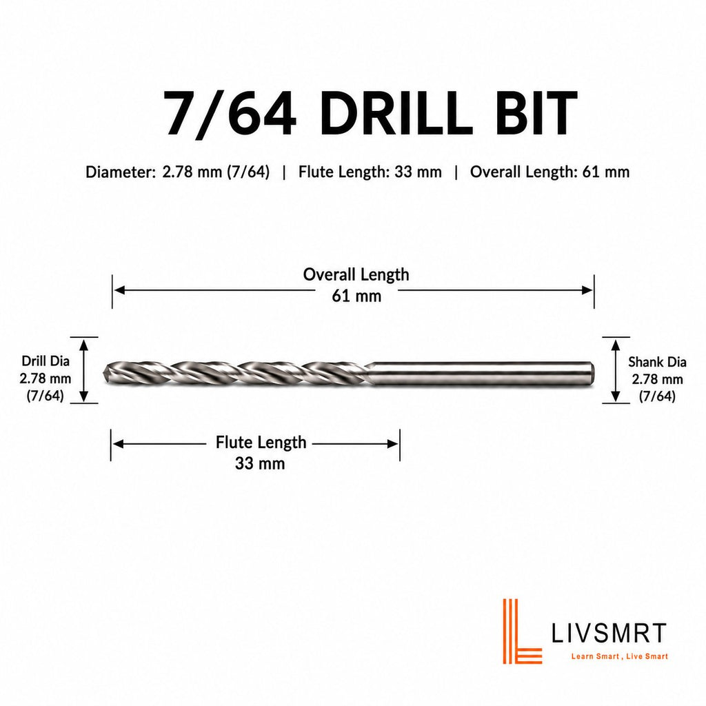 Drill Bit 2.78 mm 7/64 ,HSS Straight Shank Jobber Drill Bit 7/64