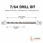 Drill Bit 2.78 mm 7/64 ,HSS Straight Shank Jobber Drill Bit 7/64