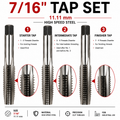 7/16" Tap Set, HSS Hand Threading Tap Set (Set of 3)