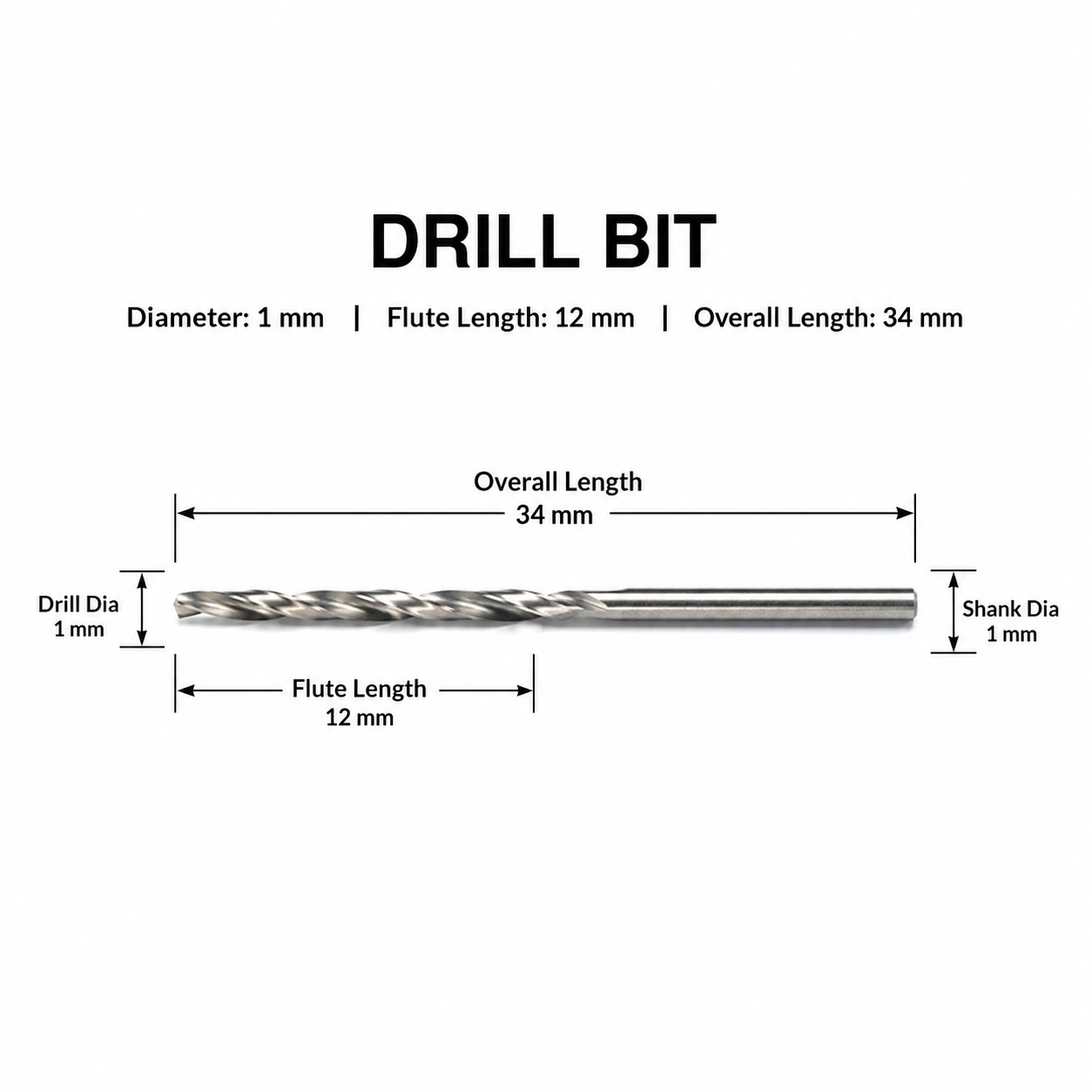 Drill 1 mm JK Super Drive  1.00mm ,HSS Straight Shank Jobber Drill Bit