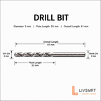 Drill Bit 3 mm ,HSS Straight Shank Jobber Drill Bit