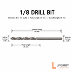 Drill Bit 3.17 mm  1/8 ,HSS Straight Shank Jobber Drill Bit 1/8