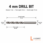 Drill Bit 4 mm ,HSS Straight Shank Jobber Drill Bit 4 mm