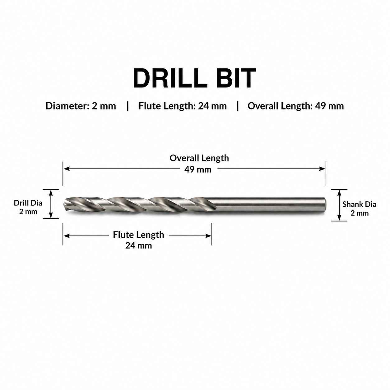 Drill 2 mm JK Super Drive  2.00mm ,HSS Straight Shank Jobber Drill Bit