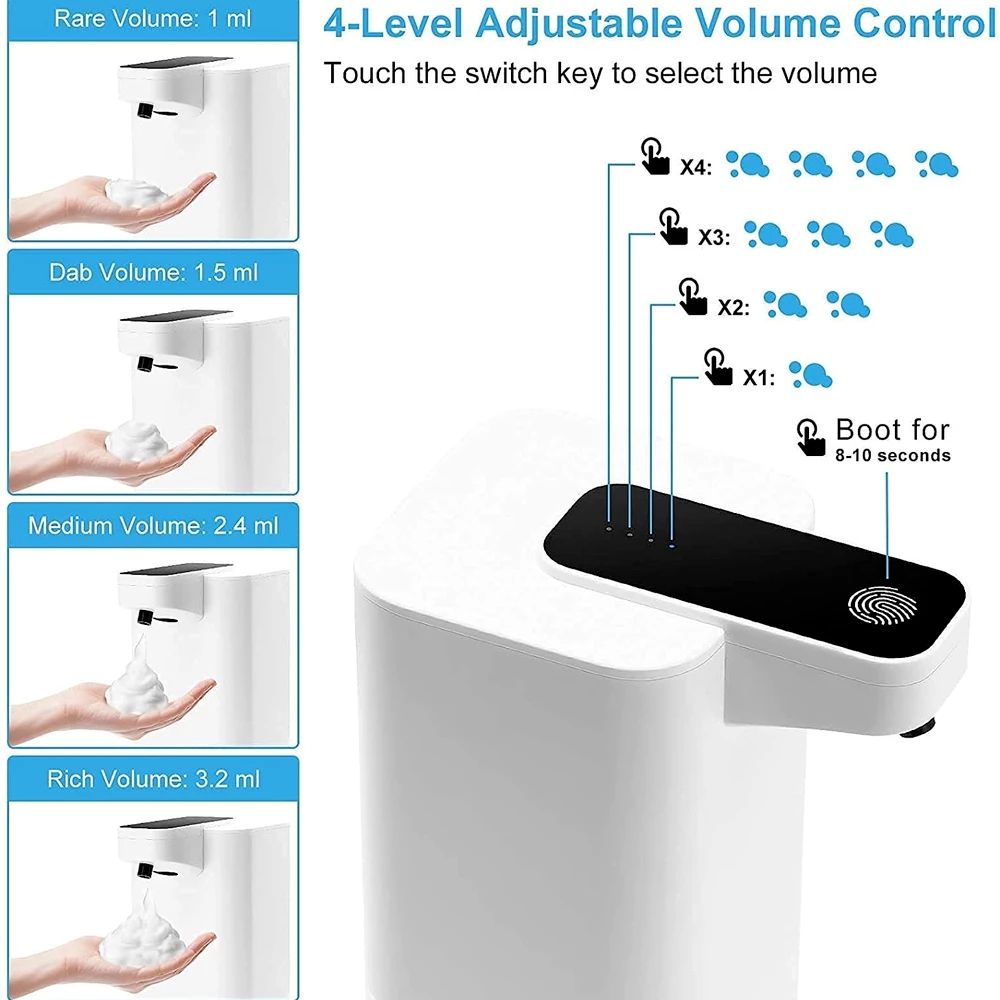 LIVSMRT Automatic Rechargeable Foam Soap Dispenser | Touchless Infrared Sensor | USB Type-C Charging | 4 Adjustable Foam Levels | 350ml