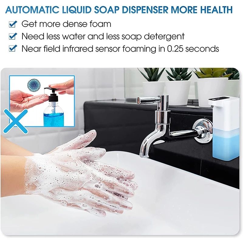 LIVSMRT Automatic Rechargeable Foam Soap Dispenser | Touchless Infrared Sensor | USB Type-C Charging | 4 Adjustable Foam Levels | 350ml